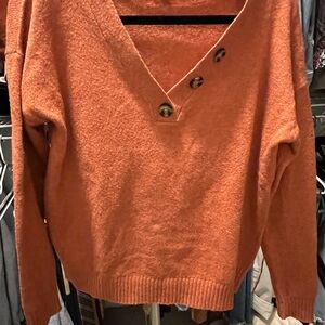 525 America V-Neck Sweater with Button Accents - Rust